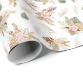 パンパスグラス&フラワーオンホワイト ラッピングペーパー (ロールコーナー)