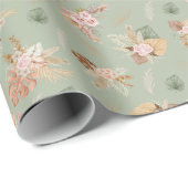 パンパスグラス&フラワーズオンセージグリーン ラッピングペーパー (ロールコーナー)