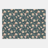 パンパスグラス&フラワーズオンダークティール（緑がかった色） ラッピングペーパーシート (正面3)