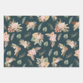 パンパスグラス&フラワーズオンダークティール（緑がかった色） ラッピングペーパーシート (正面2)