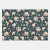 パンパスグラス&フラワーズオンダークティール（緑がかった色） ラッピングペーパーシート (正面)