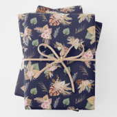 パンパスグラス&フラワーズオンネイビーブルー ラッピングペーパーシート (インサイチュ)