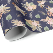 パンパスグラス&フラワーズオンネイビーブルー ラッピングペーパー (ロールコーナー)