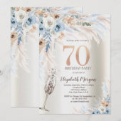 パンパスグラス フラワー シャンパングラス 70歳の誕生日 招待状 (正面/裏面)