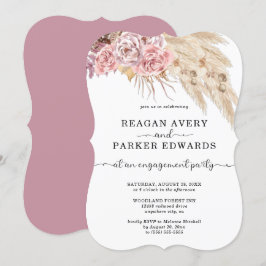 パンパスグラス フローラル ローズとパープル 婚約 招待状