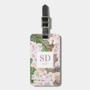 パンパスグラス、ラン、熱帯の葉の文字文字 ラゲッジタグ