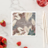 パンパスグラス&葉ボヘミアン結婚ズ スタンダードカクテルナプキン (インサイチュ)