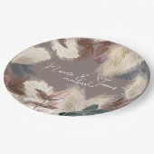 パンパスグラス&葉ボヘミアン結婚ズ ペーパープレート (アングル)