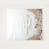 パンパスグラス&赤面フローラブライダルシャワー背景 タペストリー (正面(横))