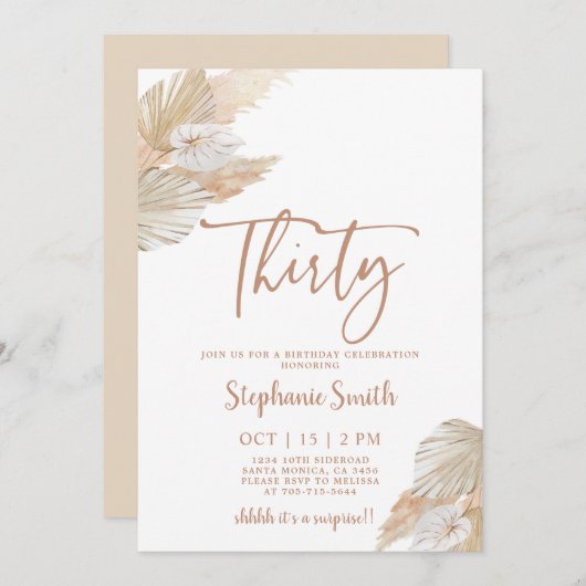 パンパスグラス 30歳の誕生日パーティー招待状 招待状 (正面/裏面)