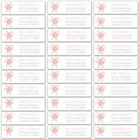 パンパスグラス | Pink Rosesゲストアドレスリストスティック シール (正面)