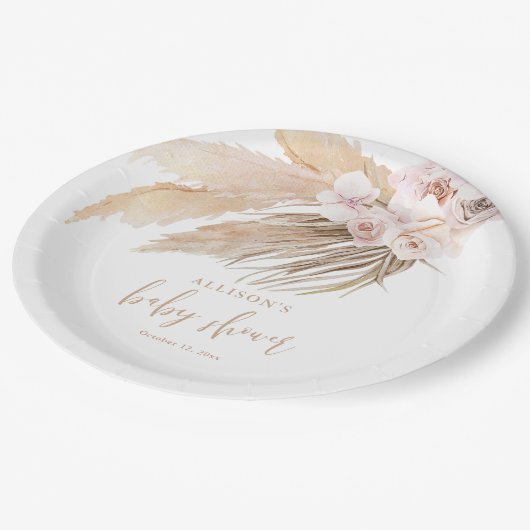 パンパスグラスboho bohemian赤ちゃんシャワー ペーパープレート (アングル)