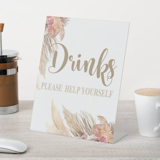 パンパスグラスDRINKSテーブルの看板、ペデスタルの標識 台座サイン (インサイチュ)