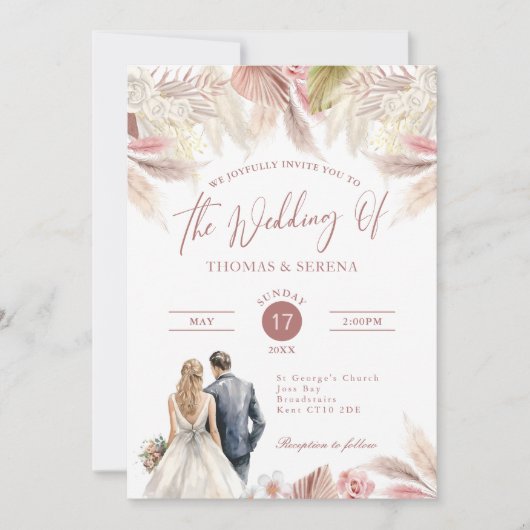 パンパスグラスQRコードすべてワンボーホー結婚ズ 招待状 (正面)