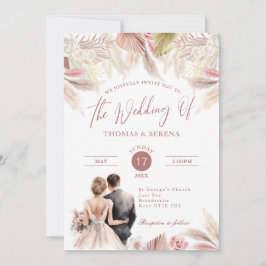 パンパスグラスQRコードRSVPズボ結婚ホ招待状 招待状