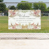 パンパスグリーンリー赤面ピンクフローラビーチ結婚式 横断幕 (インサイチュ)