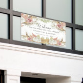 パンパスグリーンリー赤面ピンクフローラビーチ結婚式 横断幕 (ビルの外側)