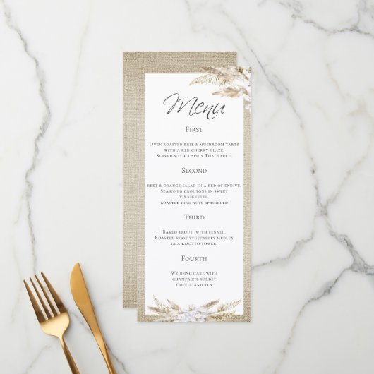 パンパスタイリッシュスグラス4コースメ結婚ニュー メニュー (正面/裏面インサイチュ)