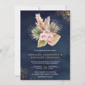 パンパスダスティピンクローゼネイビーブルーQRコード結婚ズ 招待状 (正面)