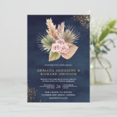 パンパスダスティピンクローゼネイビーブルーQRコード結婚ズ 招待状 (スタンド正面)