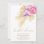 パンパスドライグラスボホピンクブライダルシャワー 招待状 (正面)