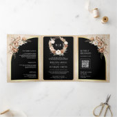 パンパスニュートラル自然ベージュフローラブラック結婚ズ 三つ折り招待状 (内部)