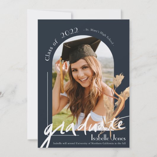 パンパスネイビーアーチ写真卒業発表 招待状 (正面)