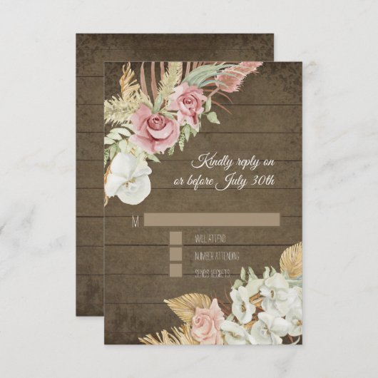 パンパスパームバラリース素朴リーフRSVP 出欠カード (正面/裏面)