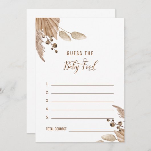 パンパスベイビーシャワー推測ベビー食べ物の答え3 招待状 (正面/裏面)