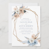 パンパスボホほこりっぽい青結婚幾何 招待状 (正面)