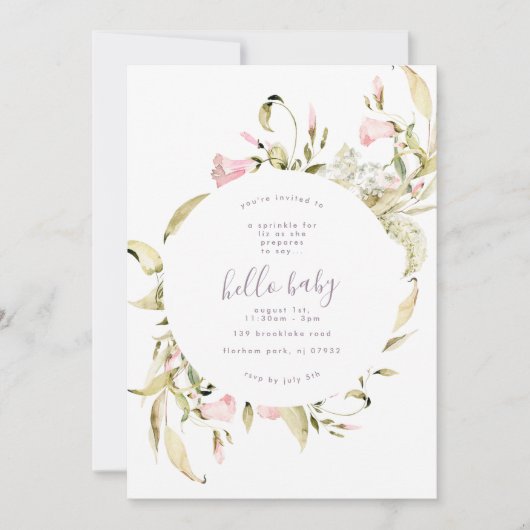 パンパスボホワイルドフラワーガーデンハローベビーシャワー 招待状 (正面)