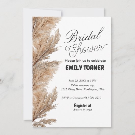 パンパスミニマルブライダルシャワー 招待状 (正面)