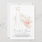 パンパス草とウェディングドレスのブライズシャワー 招待状 (正面)