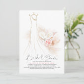 パンパス草とウェディングドレスのブライズシャワー 招待状 (スタンド正面)