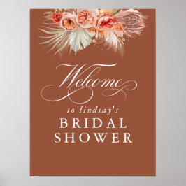 パンパス草とサビたテラコッタの花のウェルカムサイン ポスター