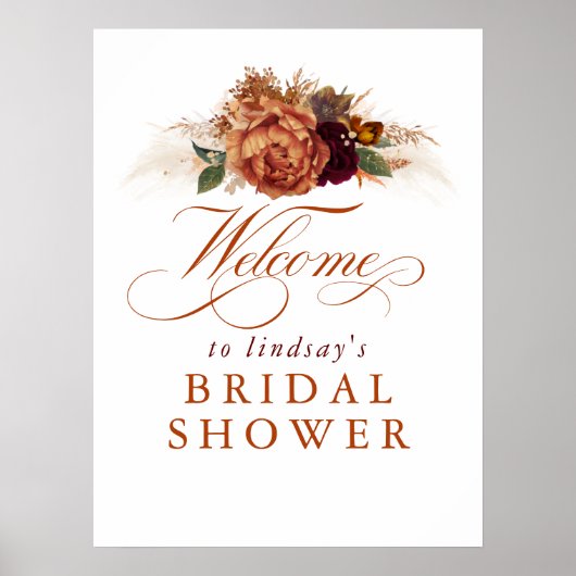 パンパス草とサビたテラコッタの花のウェルカム シグナル ポスター (正面)