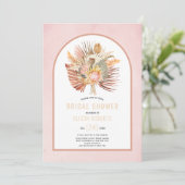 パンパス草とパームのソフトピンクの結婚前祝賀会 招待状 (スタンド正面)