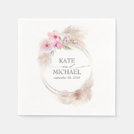 パンパス草とピンクのラン フローラル トロピカル スタンダードカクテルナプキン