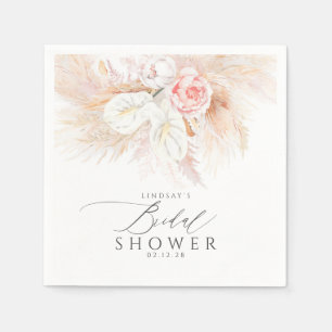 パンパス草とピンクの花のブライダルシャワー スタンダードカクテルナプキン