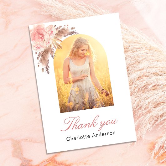 パンパス草とフラワーの写真サンクスカード サンキューカード