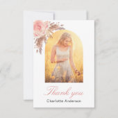 パンパス草とフレッシュピンクの花の写真サンクスカード サンキューカード (正面)