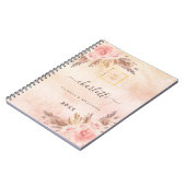 パンパス草とローズゴールドの花のビジネスロゴ ノートブック (左側)