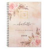 パンパス草とローズゴールドの花のビジネスロゴ ノートブック (正面)