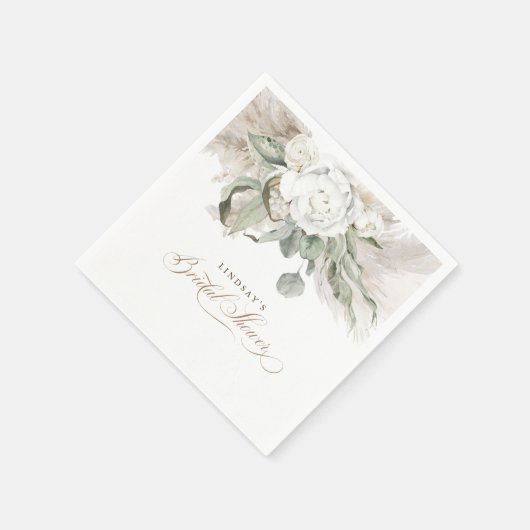 パンパス草と白い花のブライダルシャワー スタンダードカクテルナプキン (角)