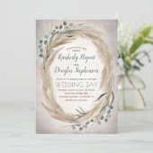 パンパス草と緑のリース ヴィンテージ結婚式 招待状 (スタンド正面)