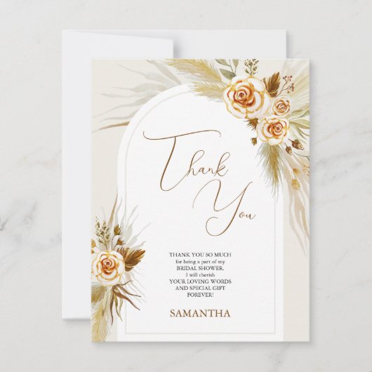 パンパス草の水彩ボヘミアンファッション サンキューカード (正面)