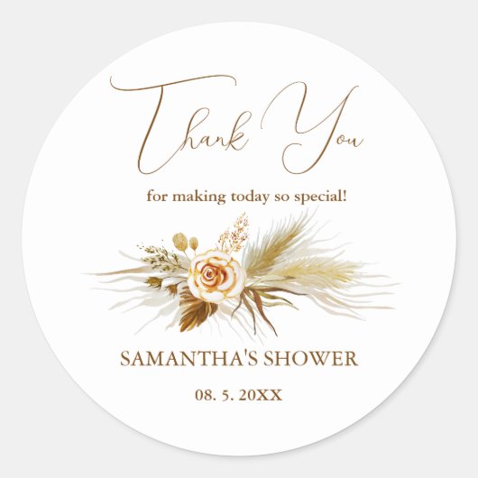 パンパス草の水彩ボホエレガントサンクス ラウンドシール (正面)