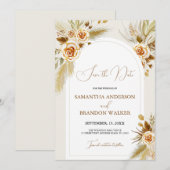 パンパス草の水彩ボホー Save the Date 招待状 (正面/裏面)