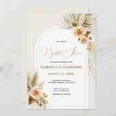 パンパス草の水彩ボーホー ブライズシャワー 招待状 (正面/裏面)