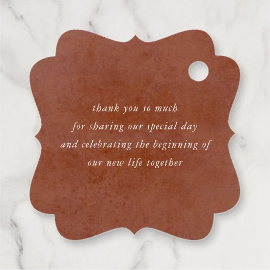 パンパス草の花のあるテラコッタの結婚式のお礼 フェイバータグ (裏面)